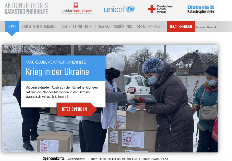 Titelbild der Internetseite Aktionsbündnis Katastrophenhilfe